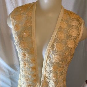 Vest Vintage Cream Sheer Chiffon crocheted Cir.S